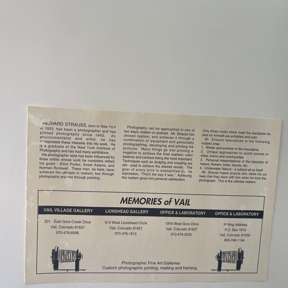 Vtg original signed Richard Strauss Signed Photograph Photography Vail Co Art - Picture 6 of 17